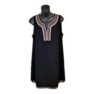 BCBGeneration Black Embroidered Sleeveless Shift Dress Orange Ivory Blue - Small